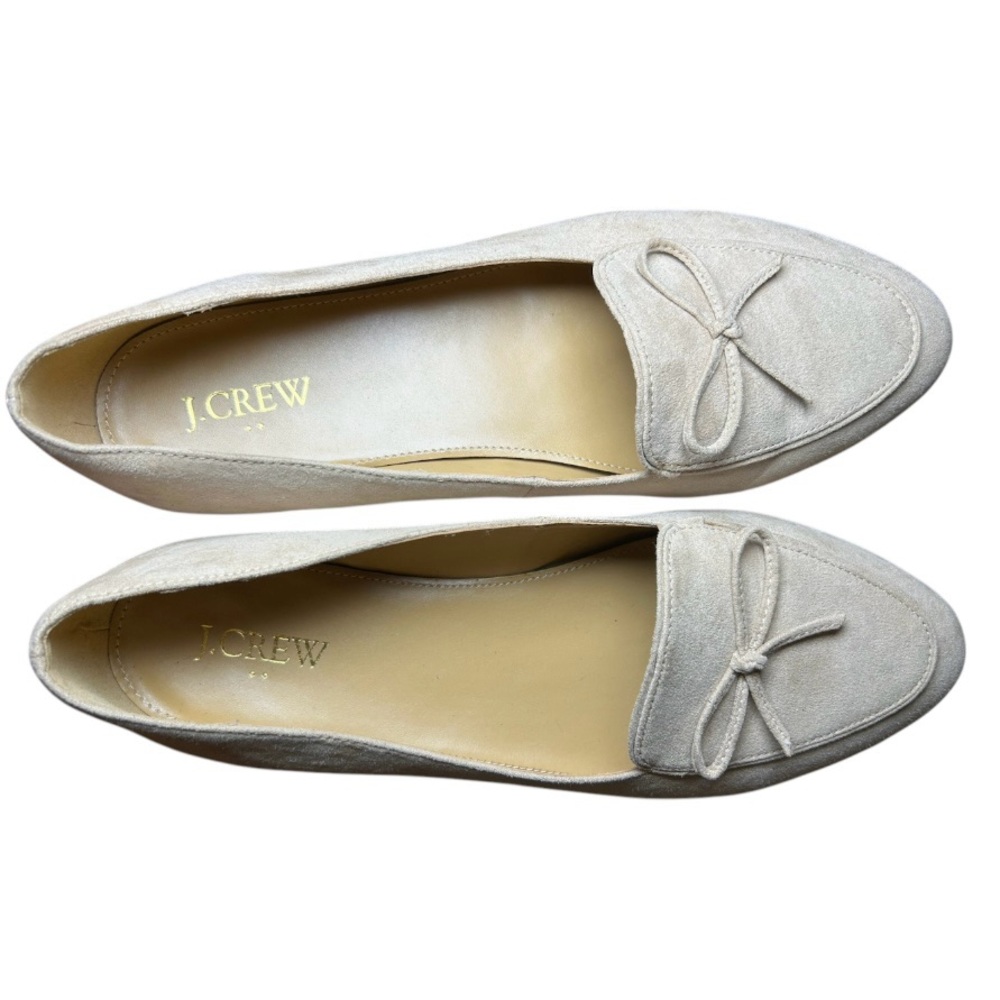 J. Crew Factory Bow Toe Suede Slip On Almond Toe Loafers Light Tan Size 9.5